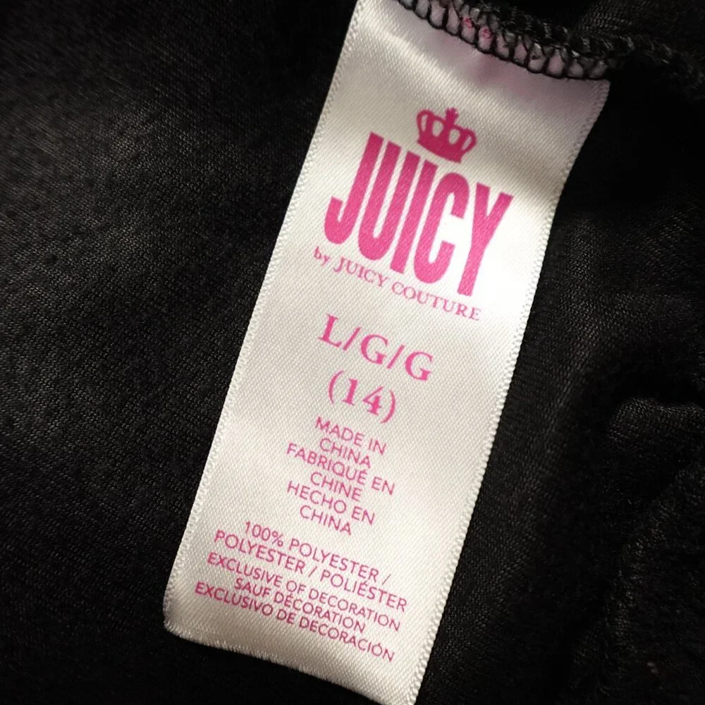 Juicy Couture‎ Girls Velour Hoodie Large Black Crown Logo Zip Up Juicy Hood